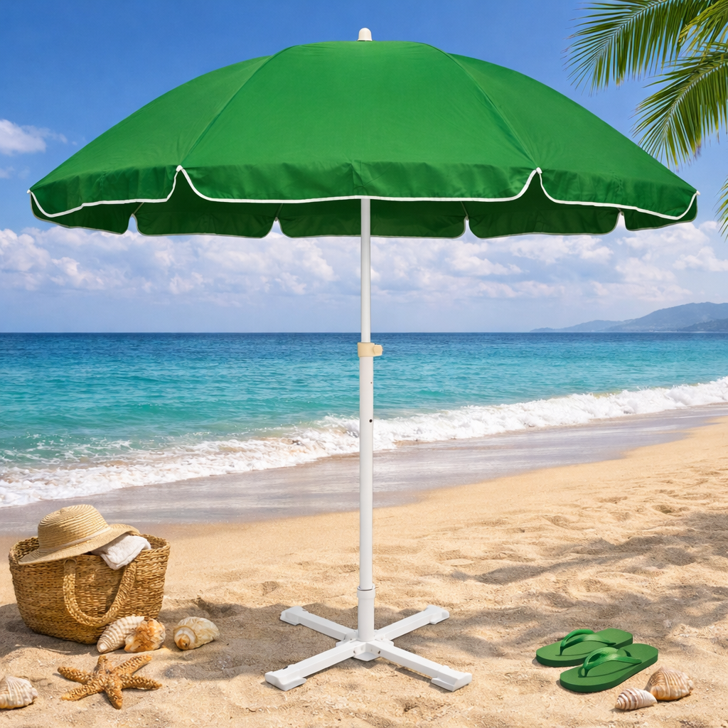 RAINPOPSON 7ft Garden Umbrella with UV Protection – Heavy-Duty, No Stand, Ideal for Outdoor Use (Green)