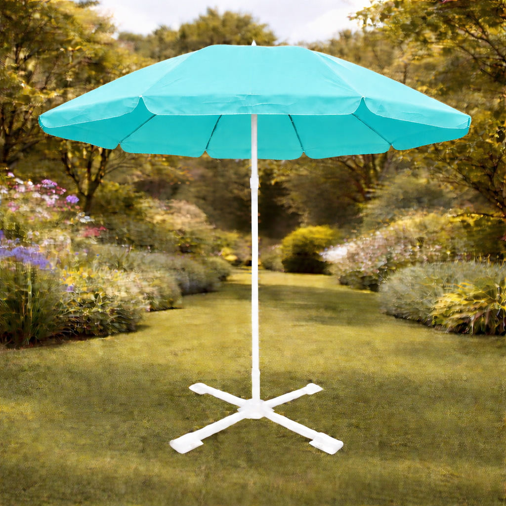 RAINPOPSON 6Ft Patio Garden Umbrella with Stand – Waterproof Outdoor Sun & Rain Shade (Cyan))