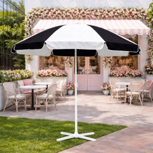 RAINPOPSON Garden Umbrella 3kg Outdoor Big Size 6ft with Stand - Patio Garden Umbrella (Black & White)